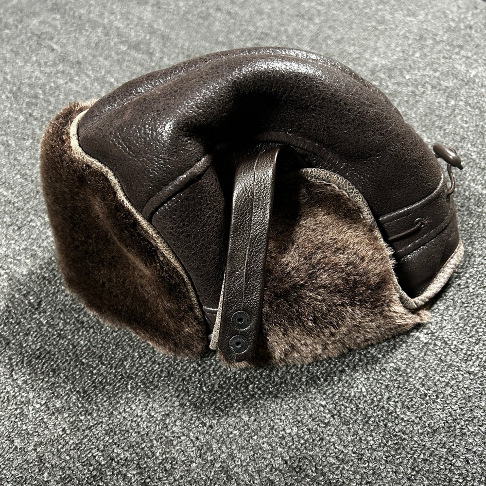 Zavelio Aviator Trapper Hat Mens XL Brown Genuine Leather Faux Fur Pilot Hat